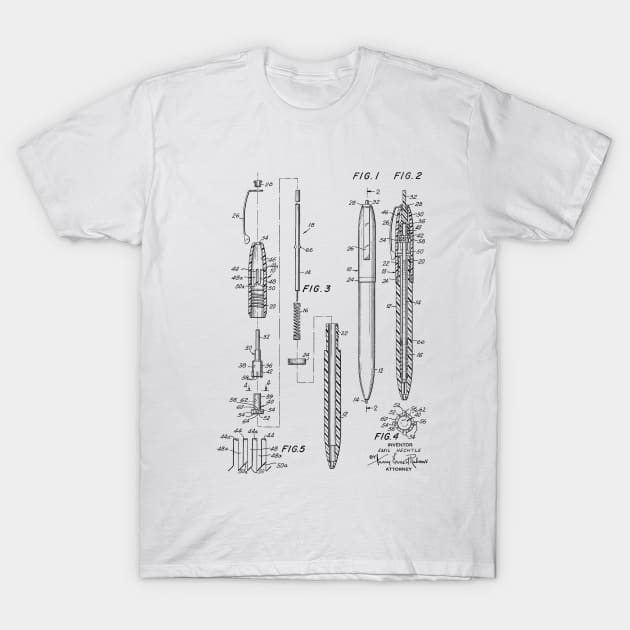 ball-point pen mechanism Vintage Patent Hand Drawing T-Shirt by TheYoungDesigns